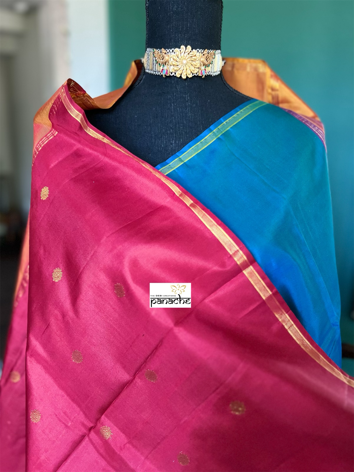 Pure Silk Kanjivaram - Peacock Blue Dual Shaded