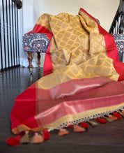 Cotton Silk Banaras Chanderi - Yellow Red