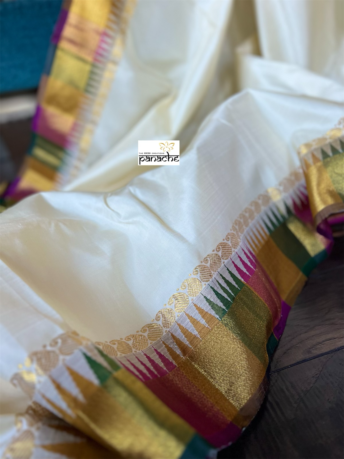 Silk Kanjivaram - Cream Purple Rangkat