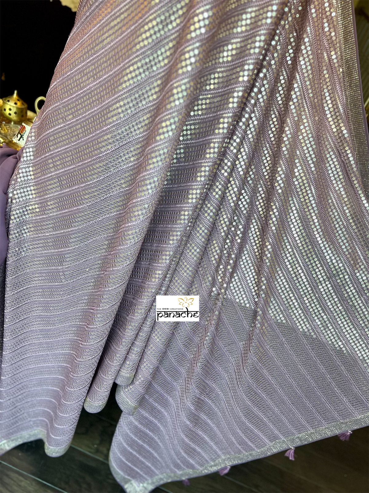 Designer Sequin Georgette - Light Purple Mauve Sequin work