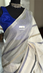 Matka Muslin Silk - Off-White Black Blue