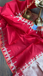 Pure Chanderi Pattu Silk - Red Silver Zari