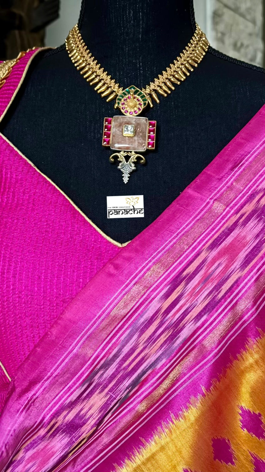 Pure Silk Sambalpuri Ikat - Orange Pink Pochampally