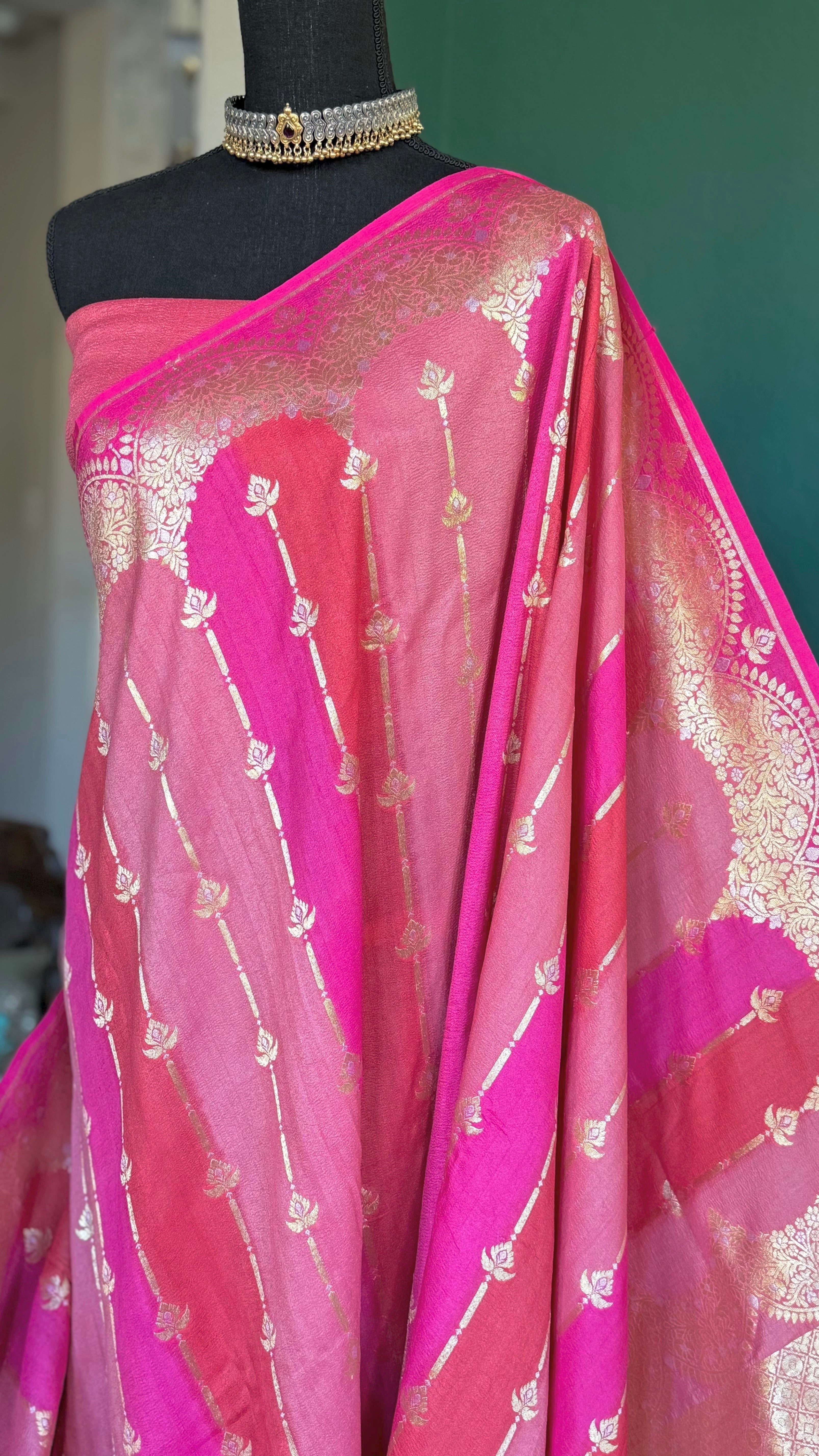 Khaddi Tussar Banarasi -  Pink Peach Rangkat