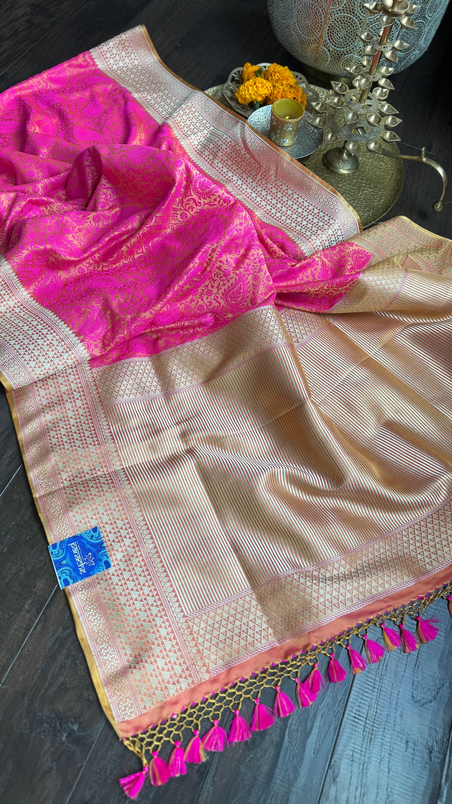 Soft Silk Banarasi - Pink Yellow Tanchoi