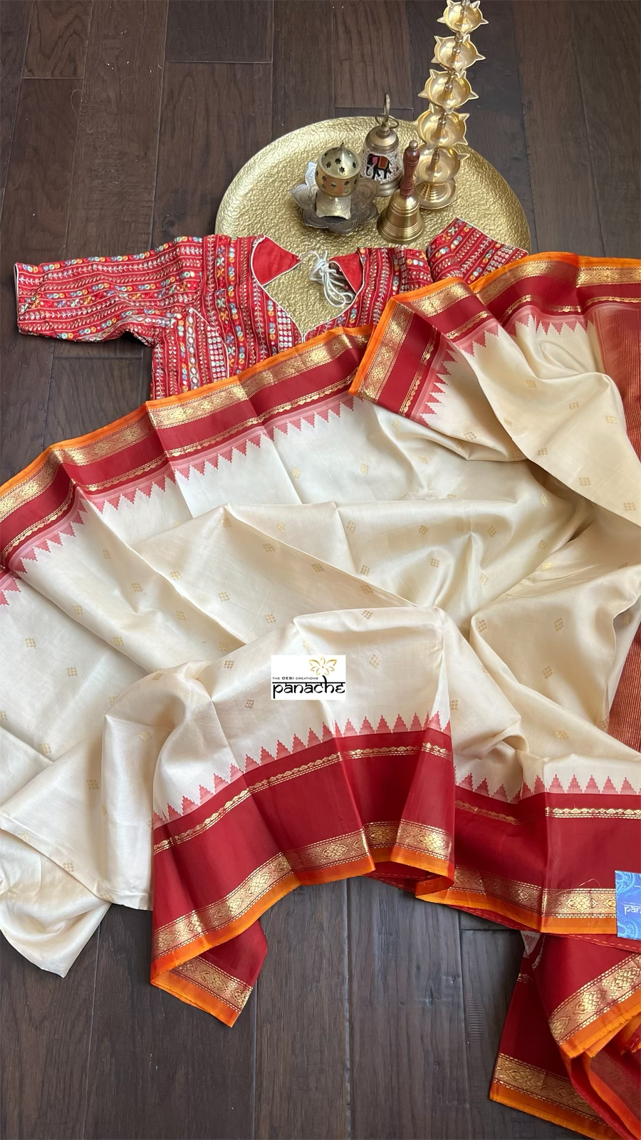 Pure Silk Gadwal - Beige Red