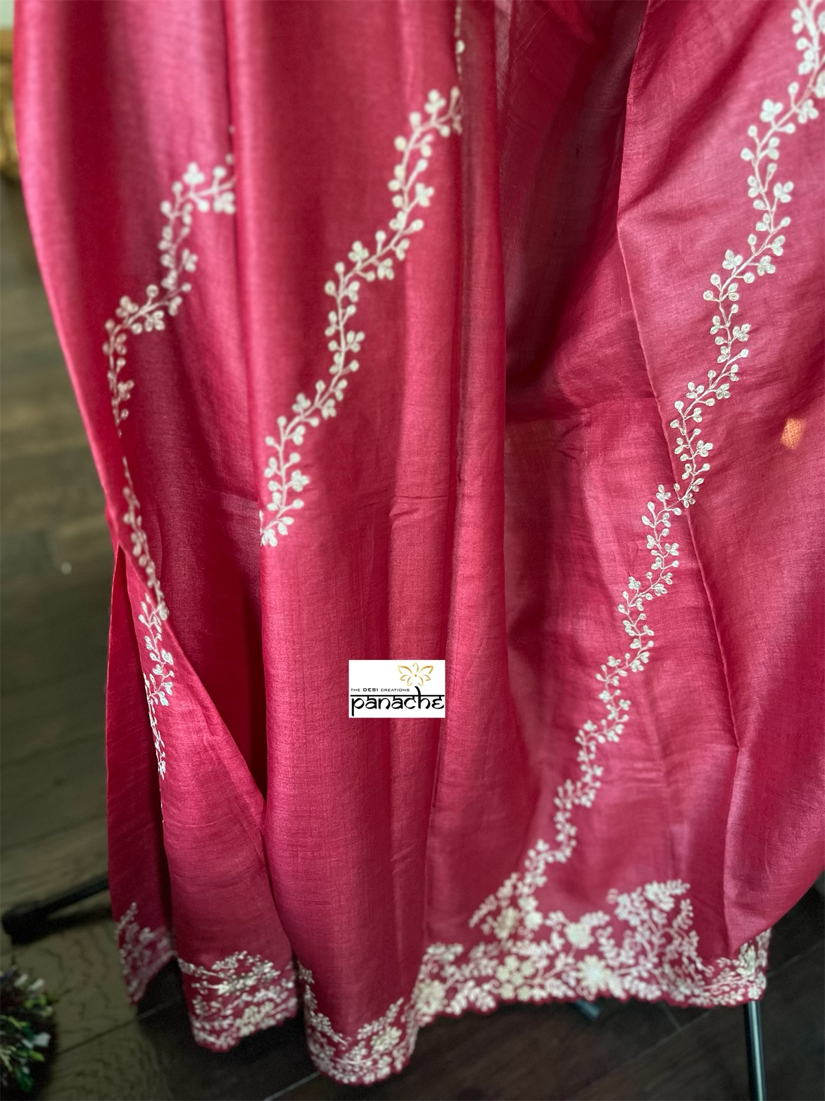 Designer Tussar Silk - Red Black Leheriya Hand Embroidered
