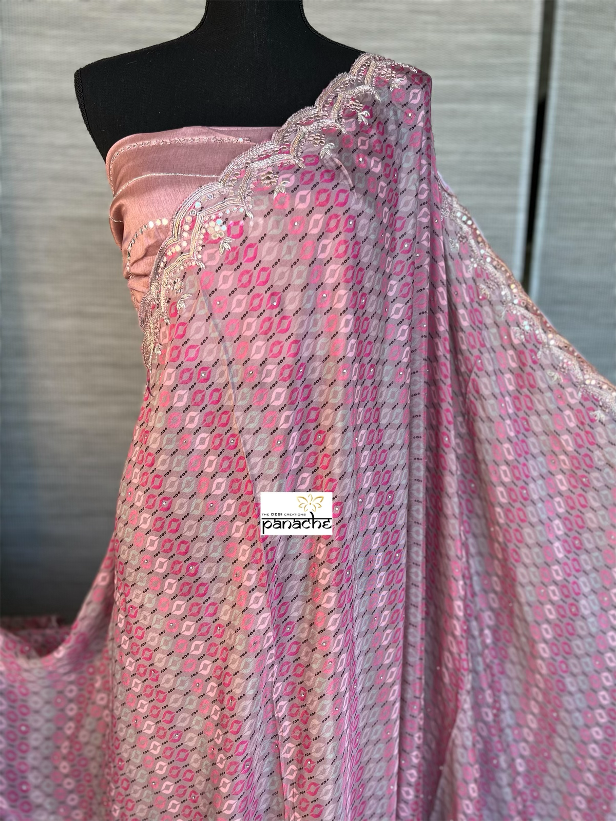 Designer Crepe Satin - Pink Grey