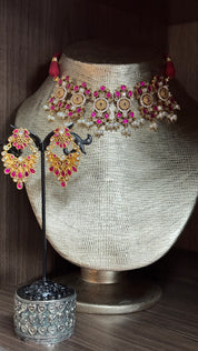 Silver 925 Choker Set - Kundan Stone