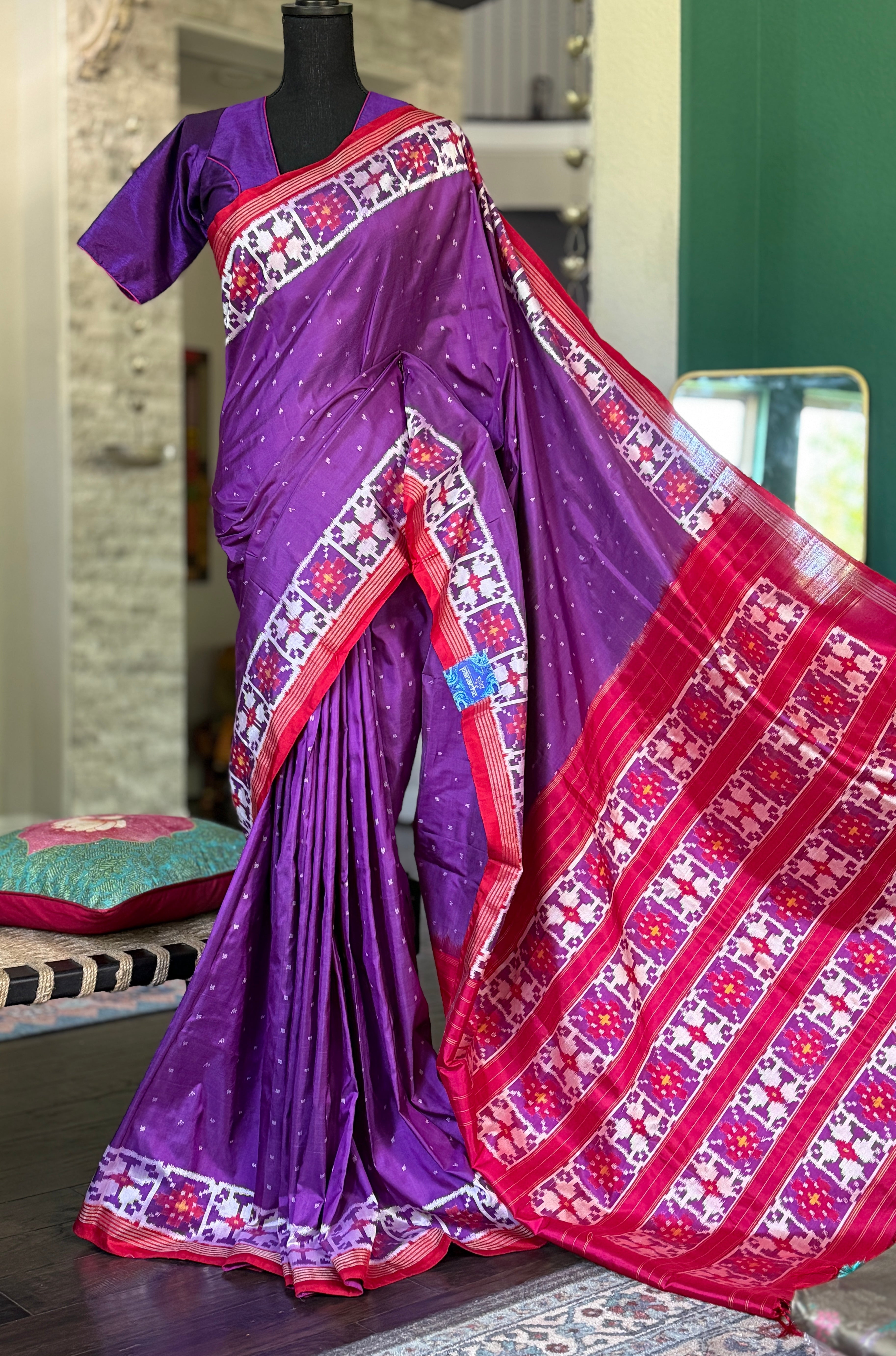Pure Silk Ikat - Purple Red Pink Pochampally