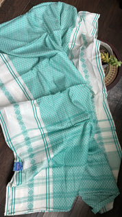 Dhonekhali Cotton Saree - Off-White Sea Green