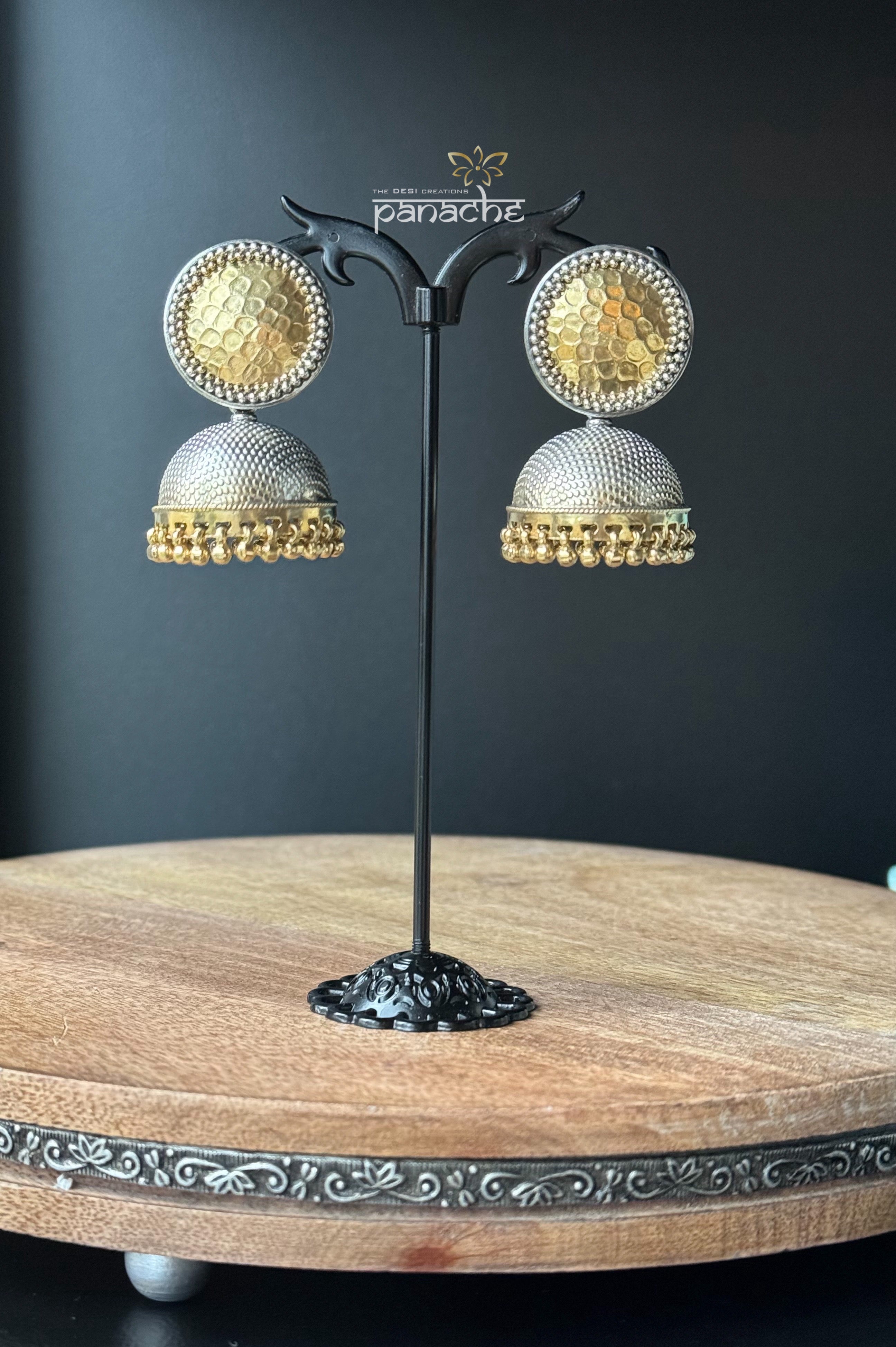 Earring 925 Silver- Jhumka Dual Tone