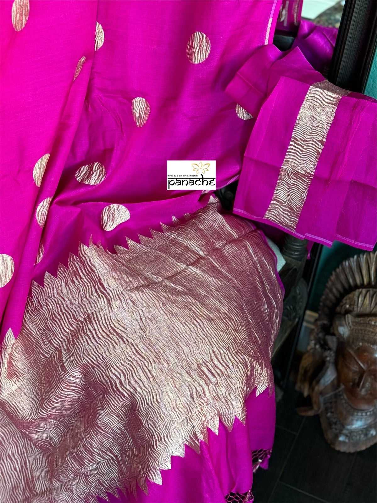 Muga Chiffon Banarasi - Hot Pink color Woven