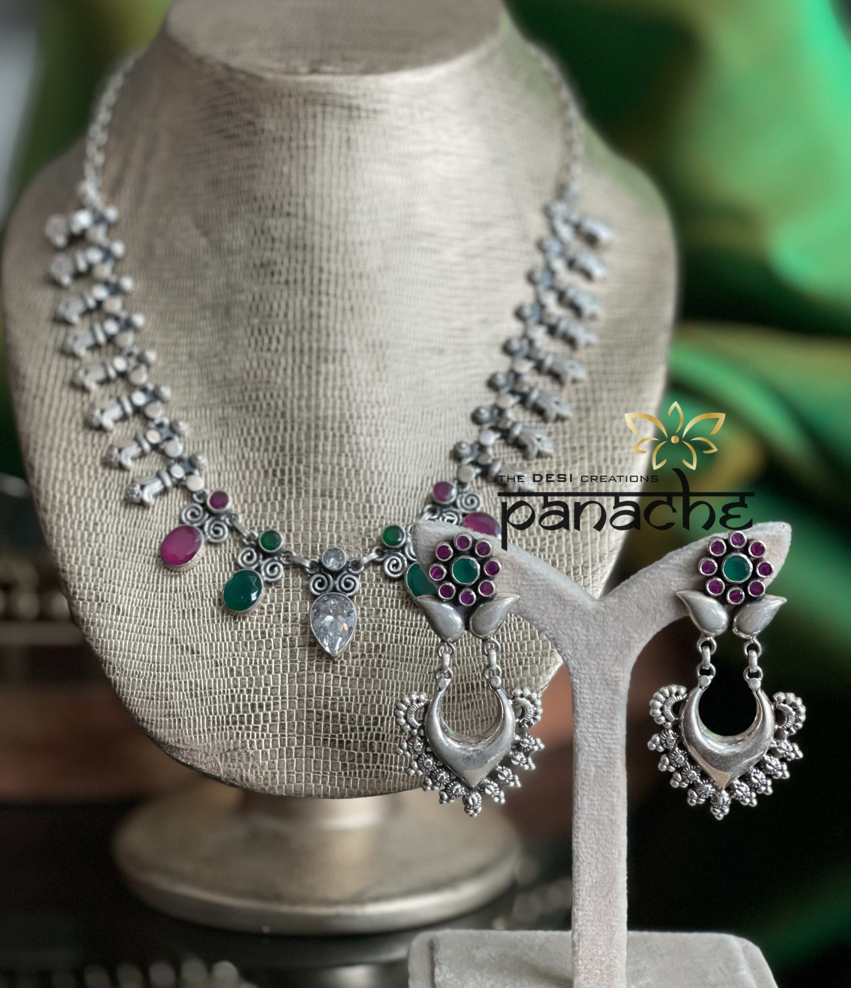 Silver 925 Necklace Earring Set - Temple Stone