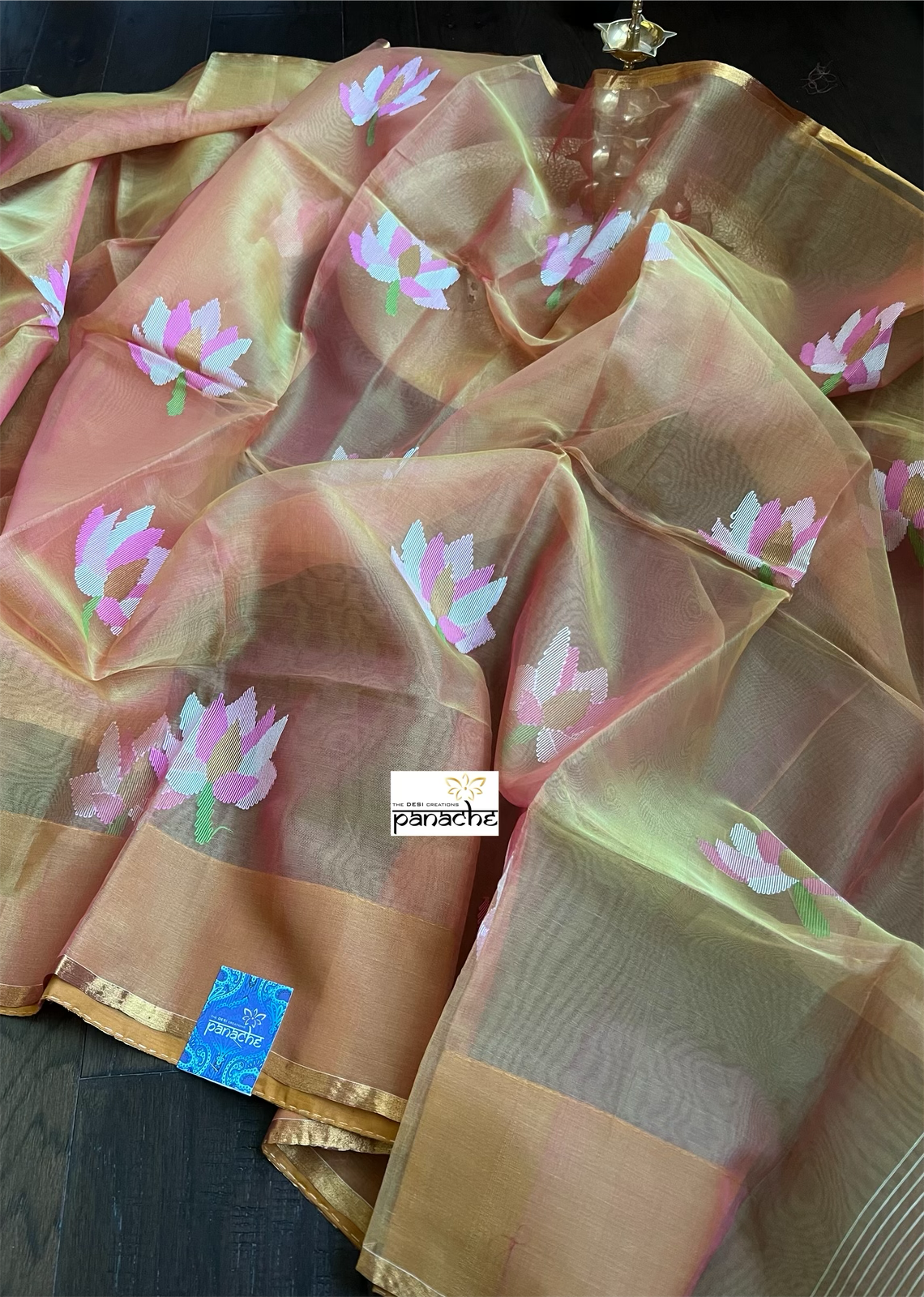 Tantuj Muslin Jamdaani- Pink Yellow Lotus