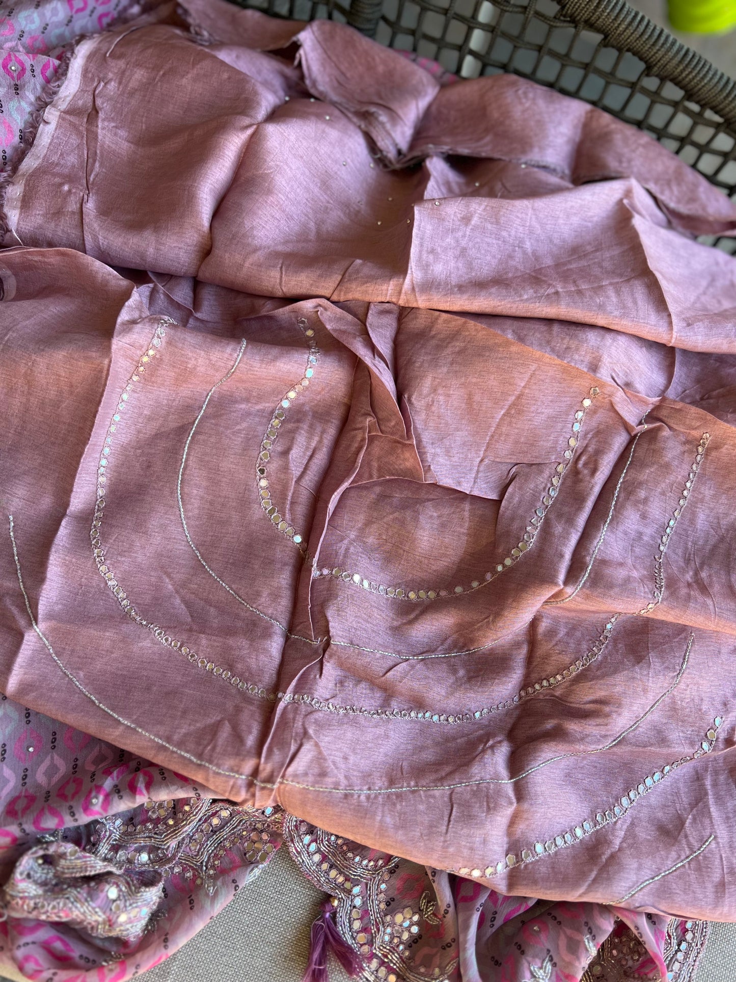 Designer Crepe Satin - Pink Grey