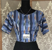 Designer Cotton Blouse - Light Dark Blue Ikat