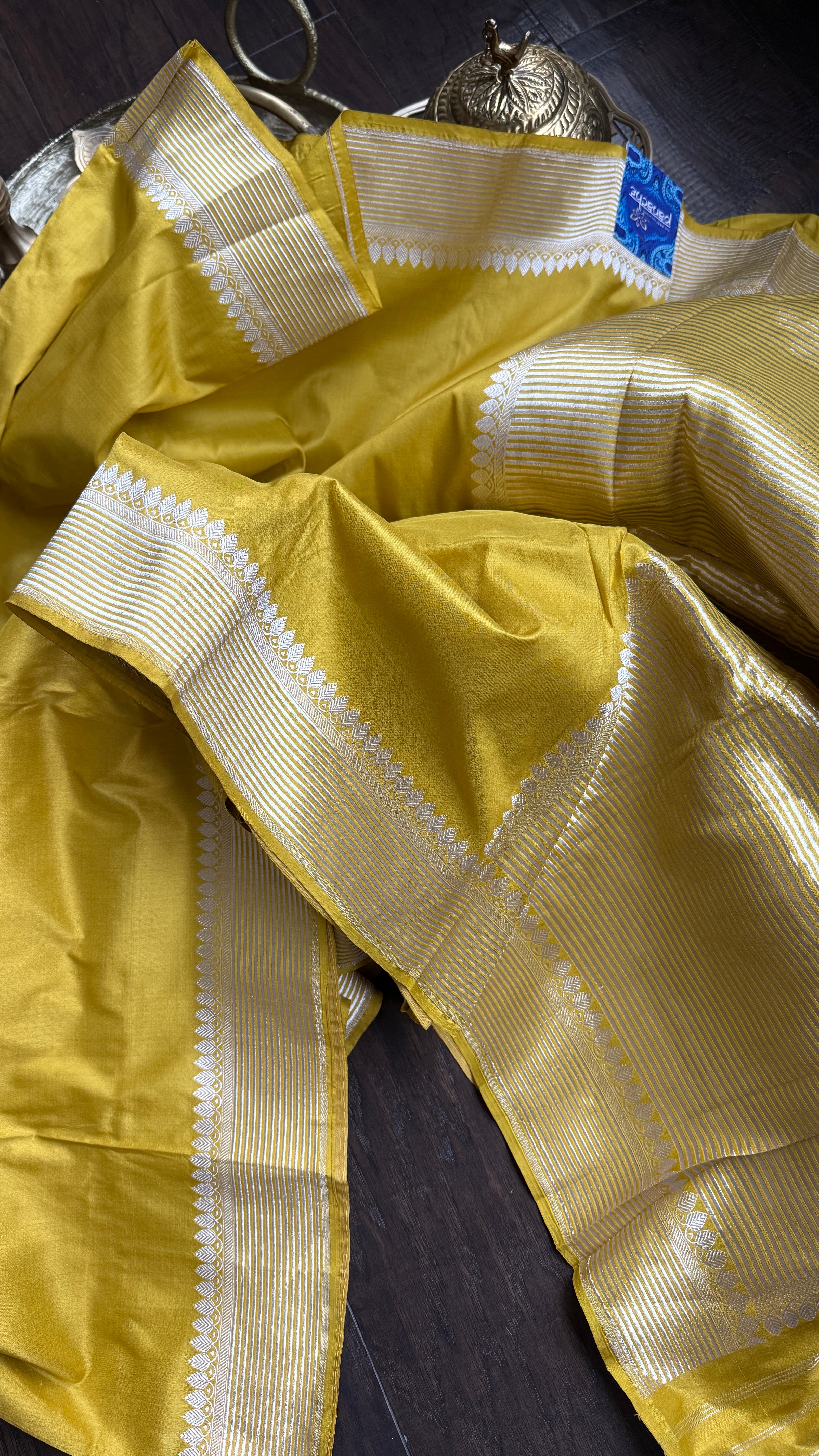 Pure Katan Silk Kadhua Banarasi - Lemon Ochre Yellow