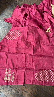 Designer Soft Silk Embroidered - Raspberry Pink Masaba Inspired
