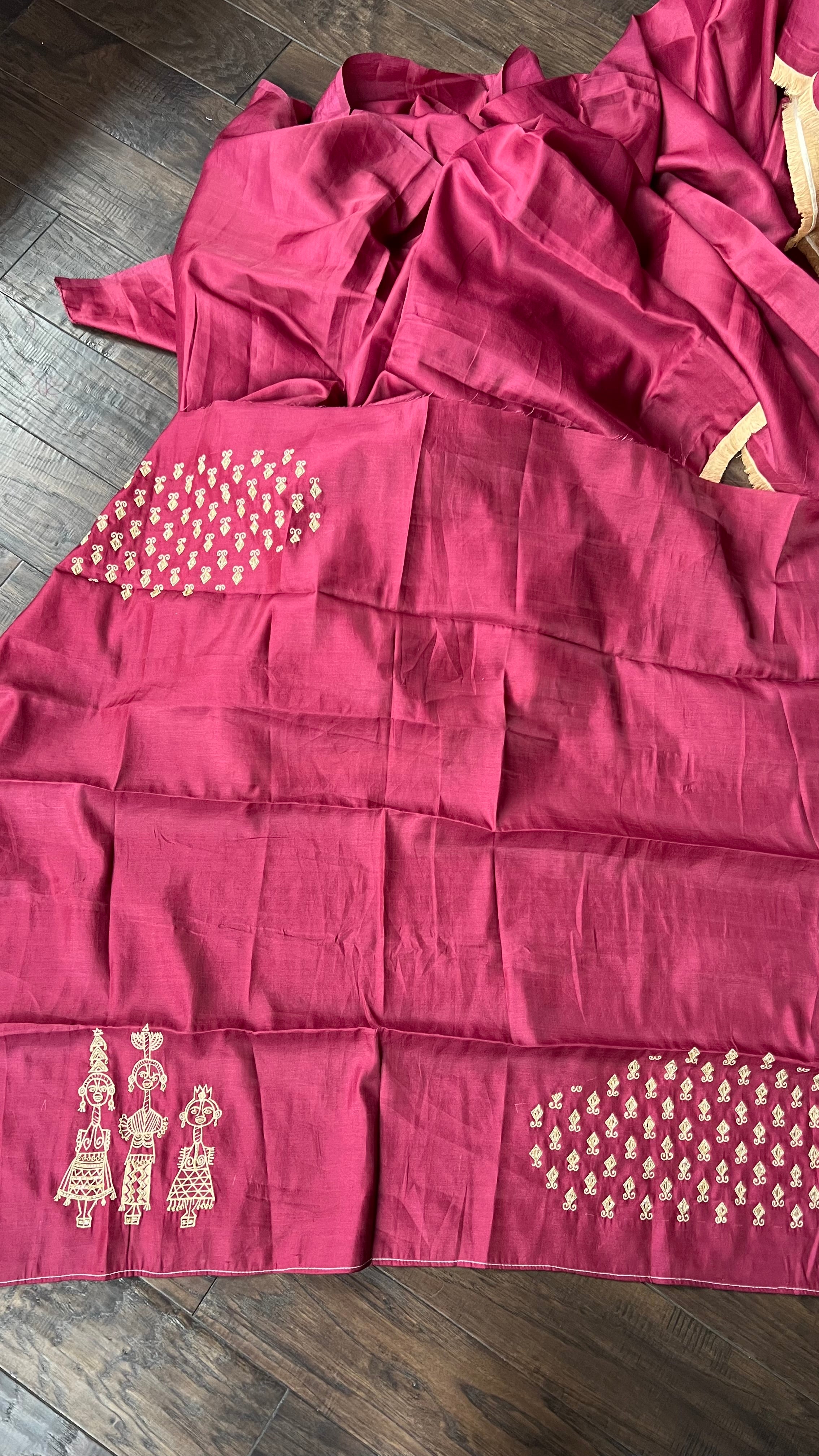 Designer Soft Silk Embroidered - Raspberry Pink Masaba Inspired