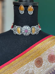 Choker Earring Set 925 Silver - Yellow Sapphire
