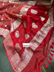 Khaddi Chiffon Banarasi - Red Bandhej Printed