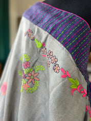 Designer Tussar Silk Embroidered - Grey Purple Green Masaba Inspired