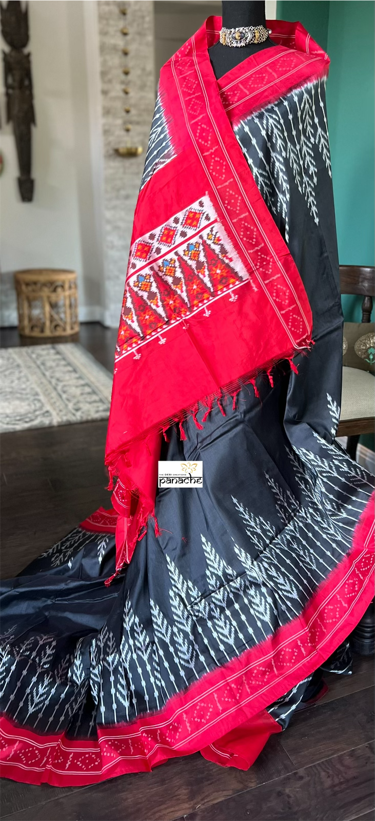Pure Silk Ikat - Black Red Pochampally