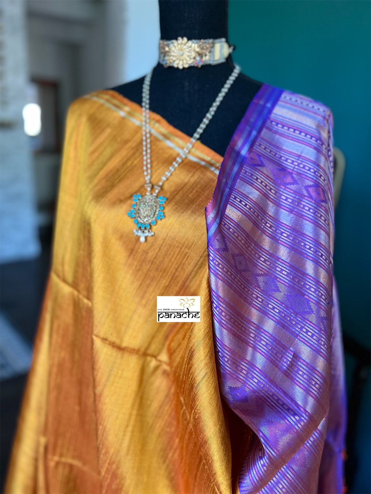 Pure Raw Silk Sambalpuri ikat - Yellow Purple