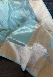 Pure Tissue Kora Silk Banarasi - Light Aqua Blue