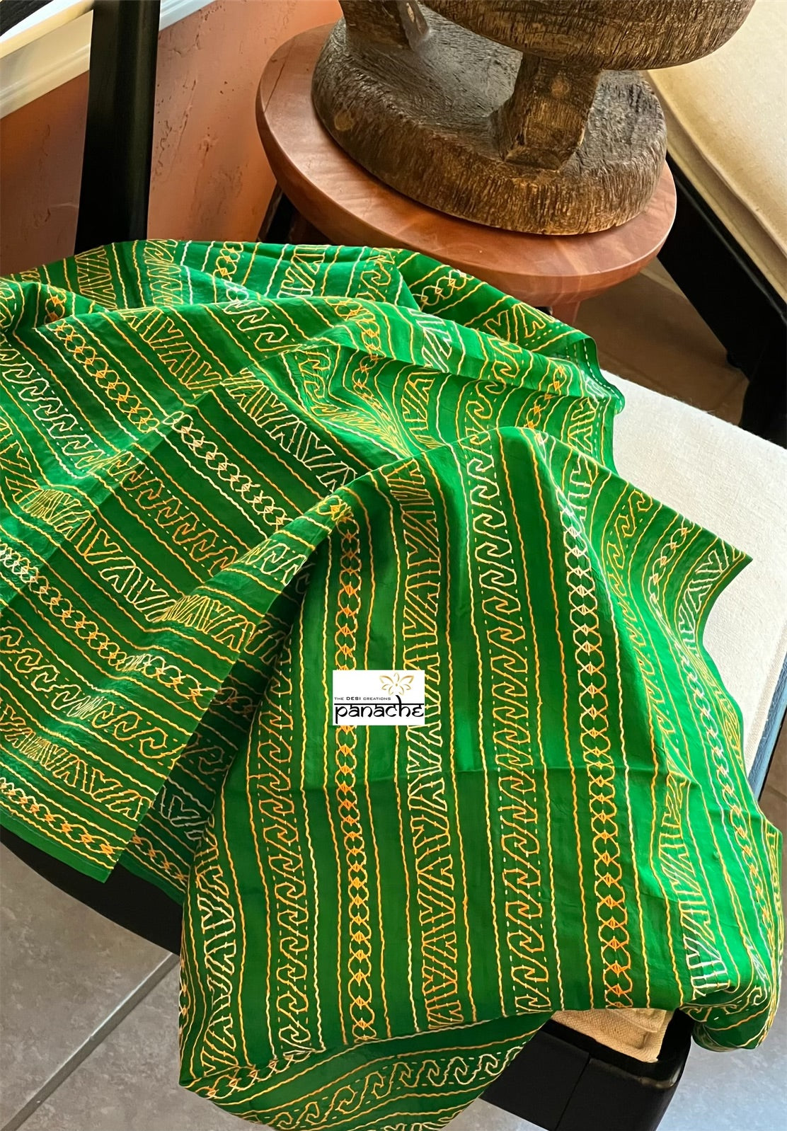 Pure Khadi Silk Stole - Green Kantha Stitch