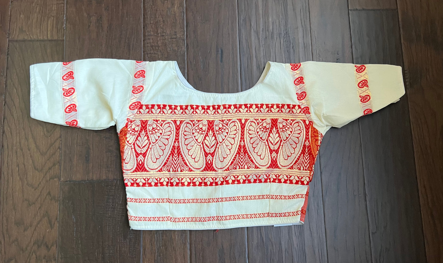 Designer Blouse - Beige Red Woven