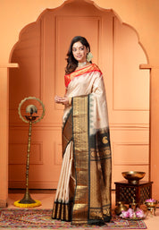 Pure Silk Gadwal - Tan Red Black Ganga Yamuna