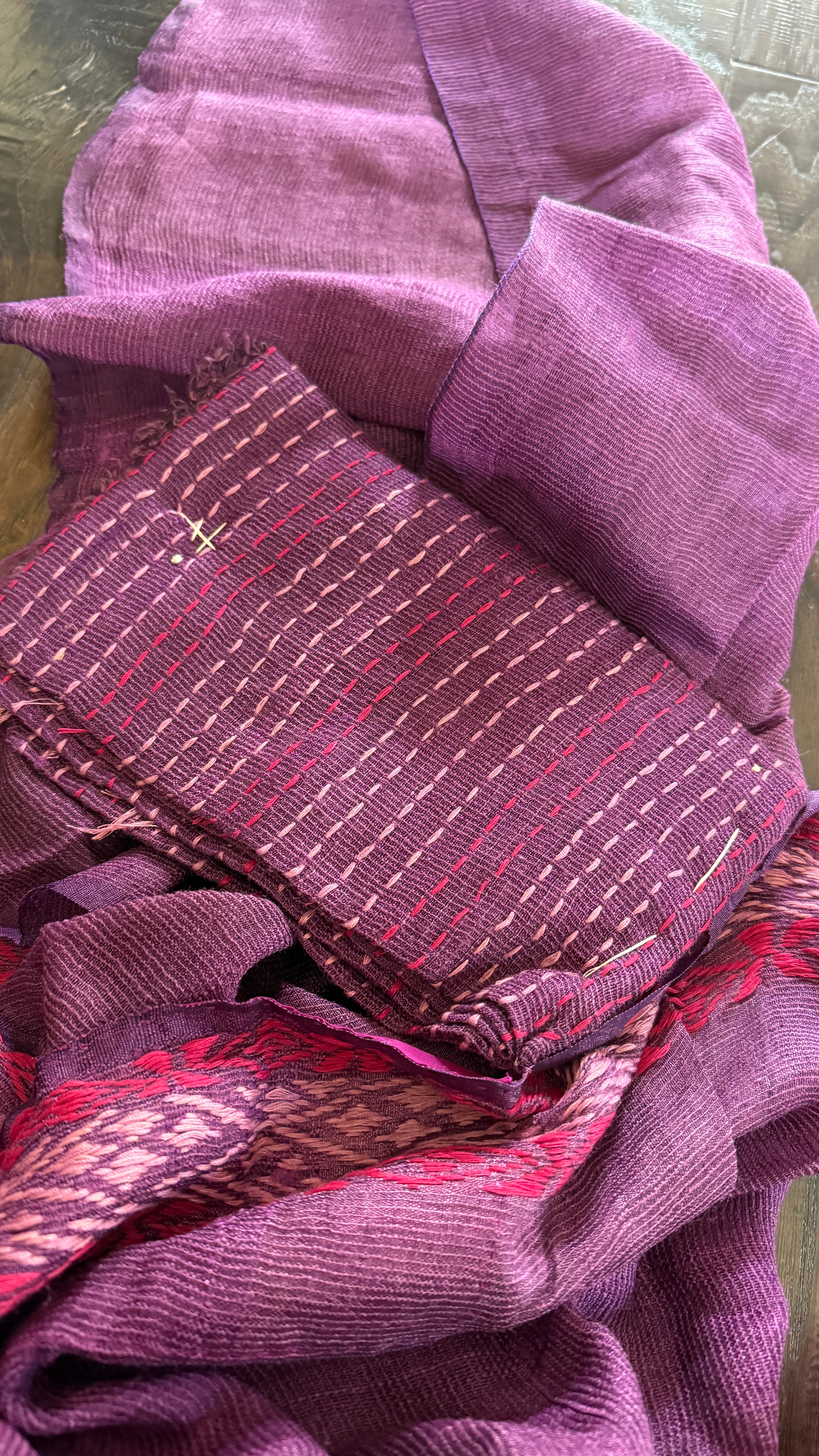 Pure Matka Silk embroidered -Purple Woven