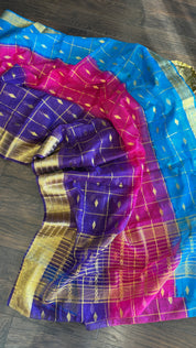Soft Dupion Cotton Saree - Firozi Pink Purple