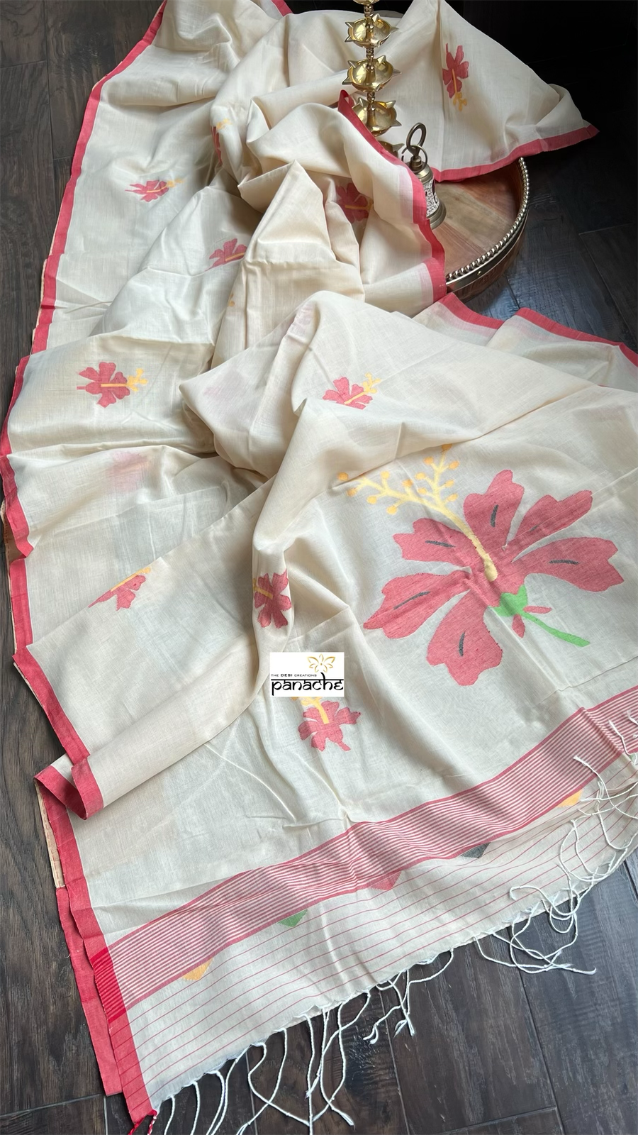 Pure Khadi Cotton - Beige Red Joba Phul