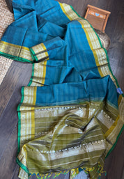 Pure SICO Gadwal - Teal Blue Lime Green