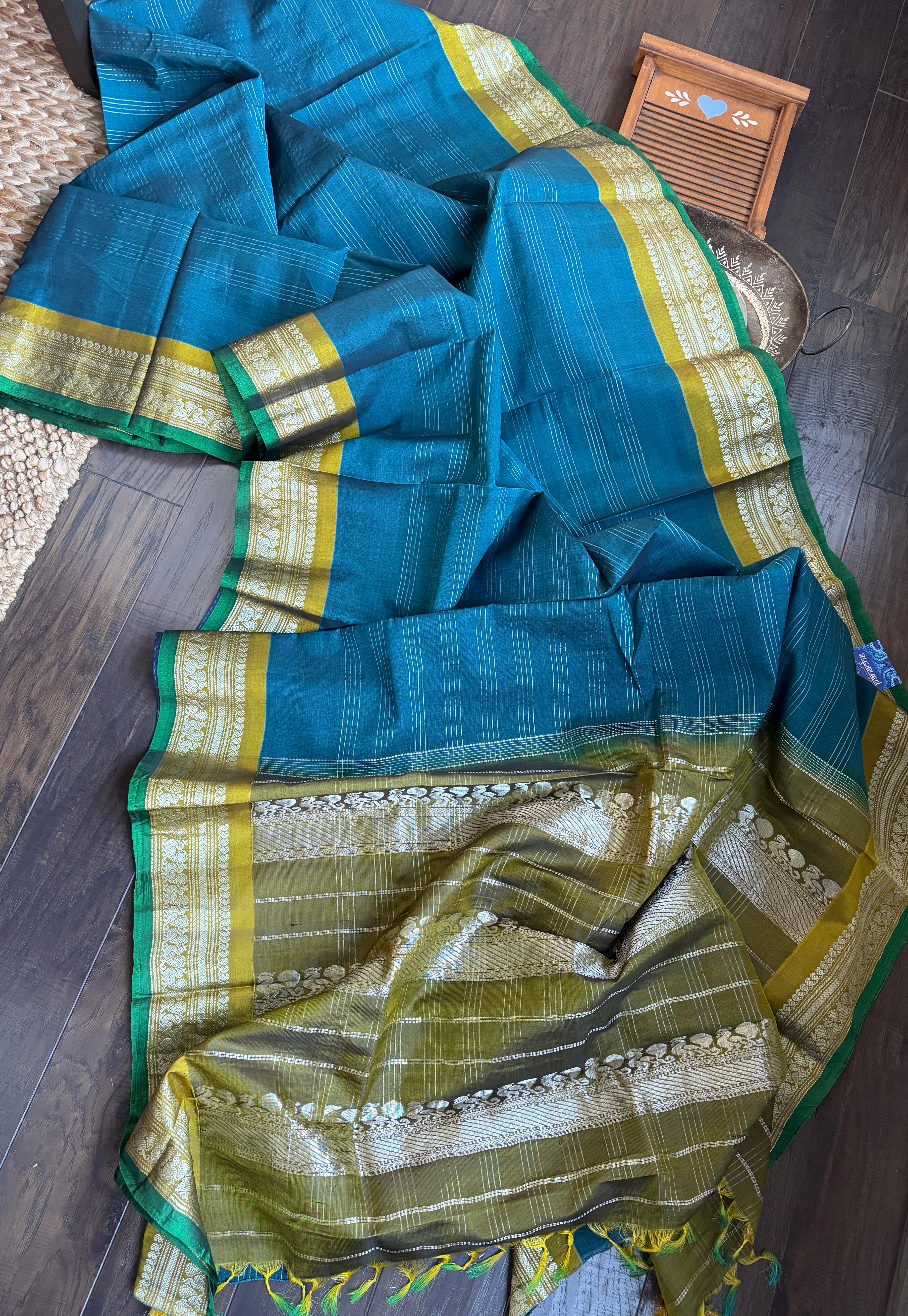 Pure SICO Gadwal - Teal Blue Lime Green