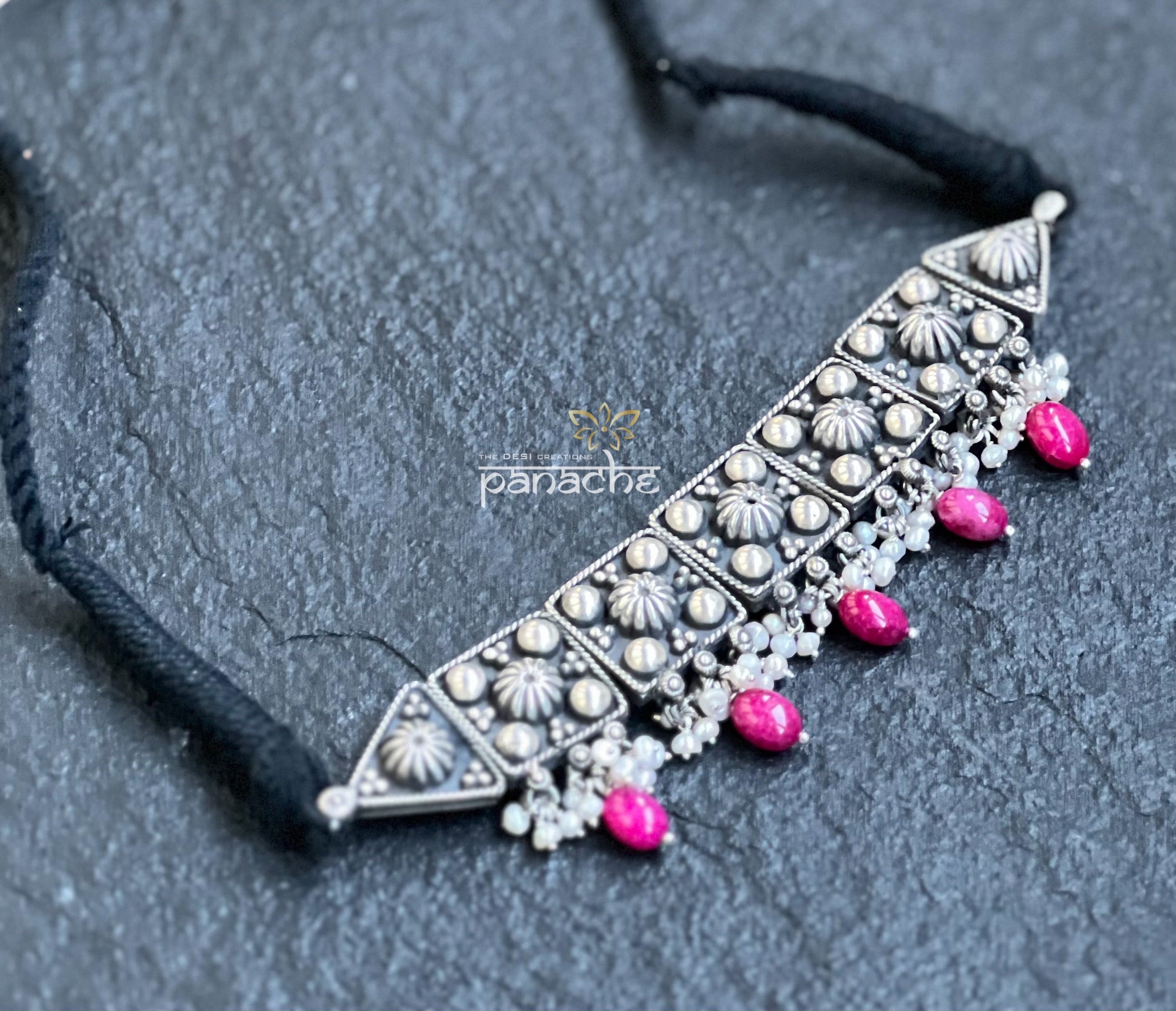 Pure Silver 925 Choker - Antique Pink