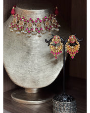 Silver 925 Choker Set - Kundan Stone