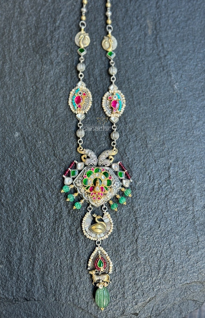 Silver Long Necklace - Temple Fusion