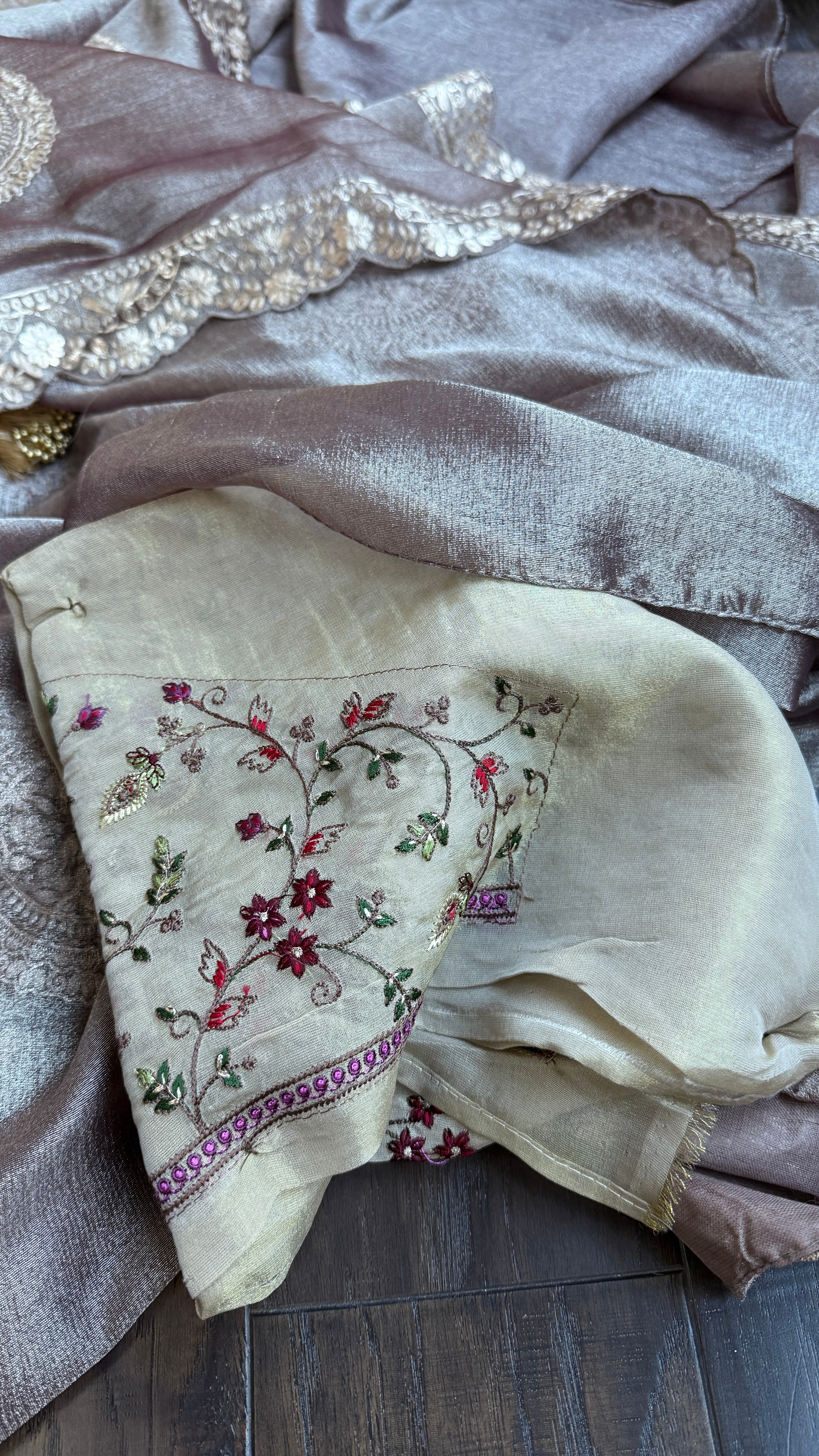 Designer Crushed Tissue Georgette - Brown Hand Pitta Work