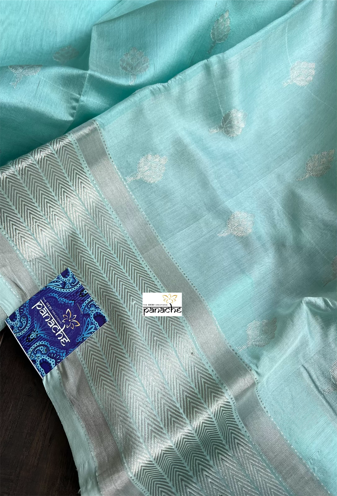 Pure Chanderi Pattu Silk - Light Firozi