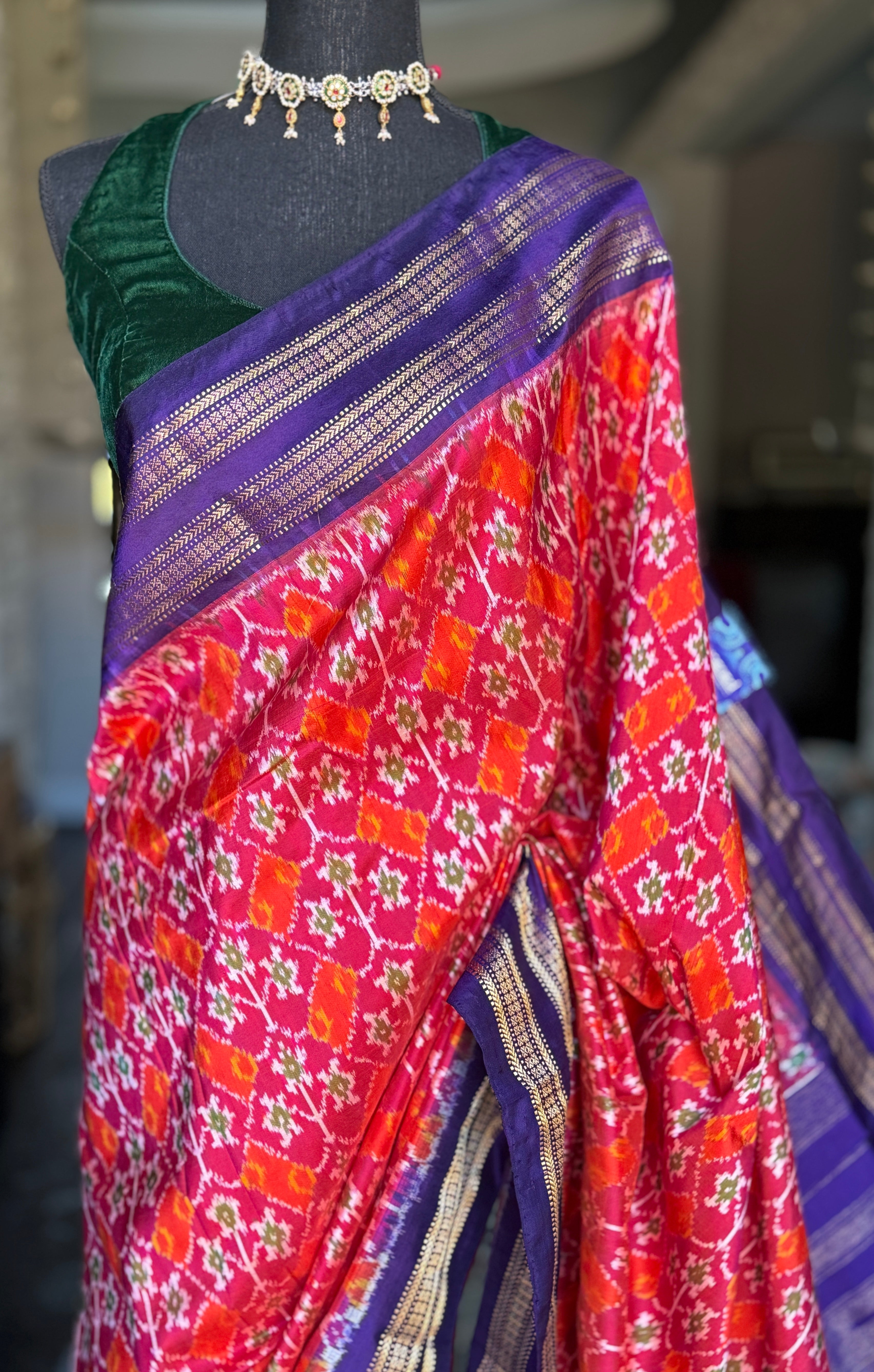 Pure Silk Ikat - Orange Purple Pochampally