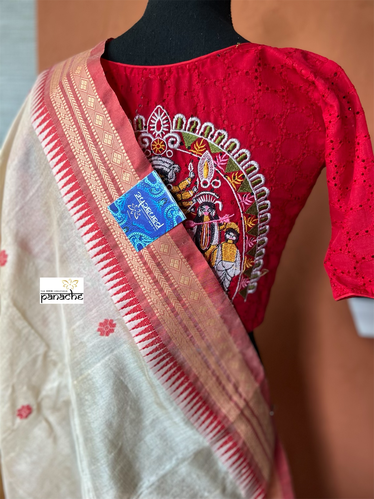 Pure Gachi Tussar Silk - Beige Red