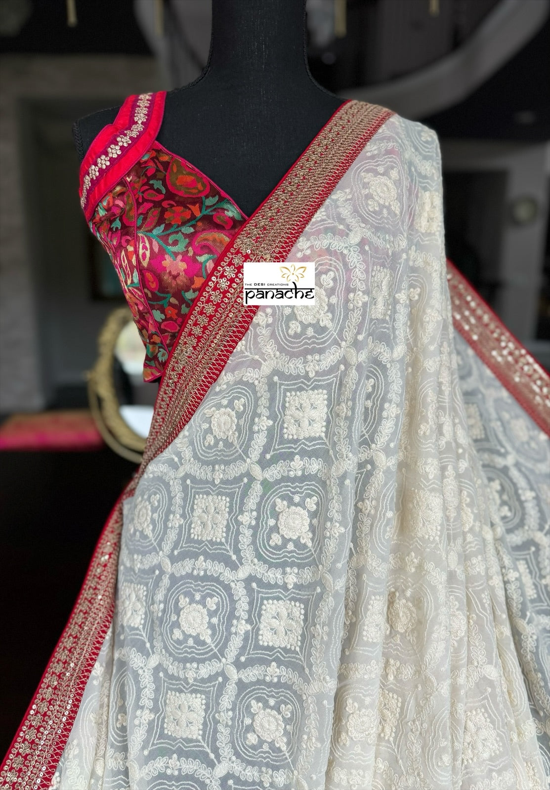 Designer Pure Georgette Chikankari - Ivory Gota Patti