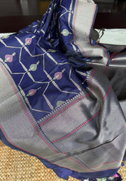 Soft Silk Banaras Saree - Navy Blue