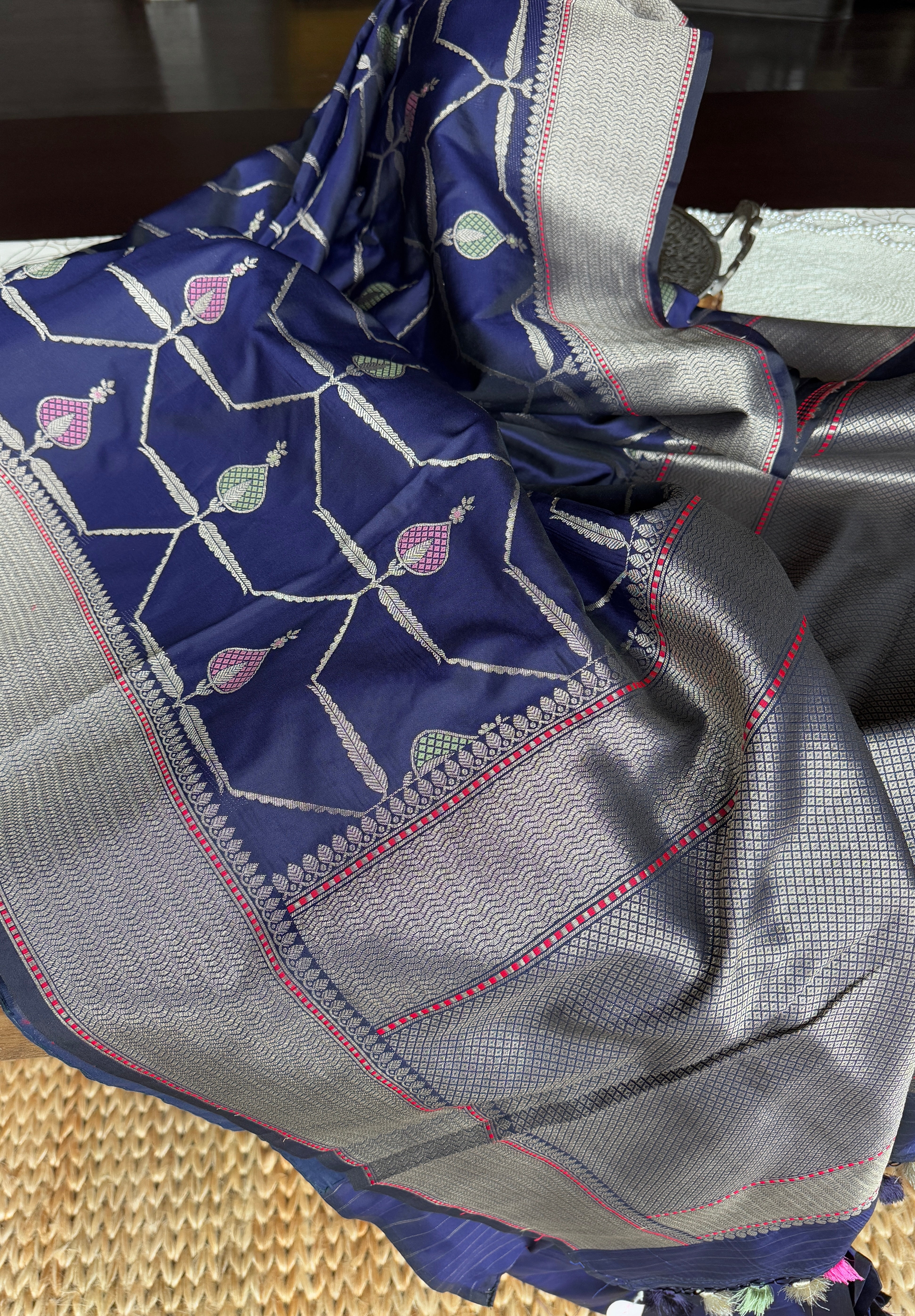 Soft Silk Banaras Saree - Navy Blue