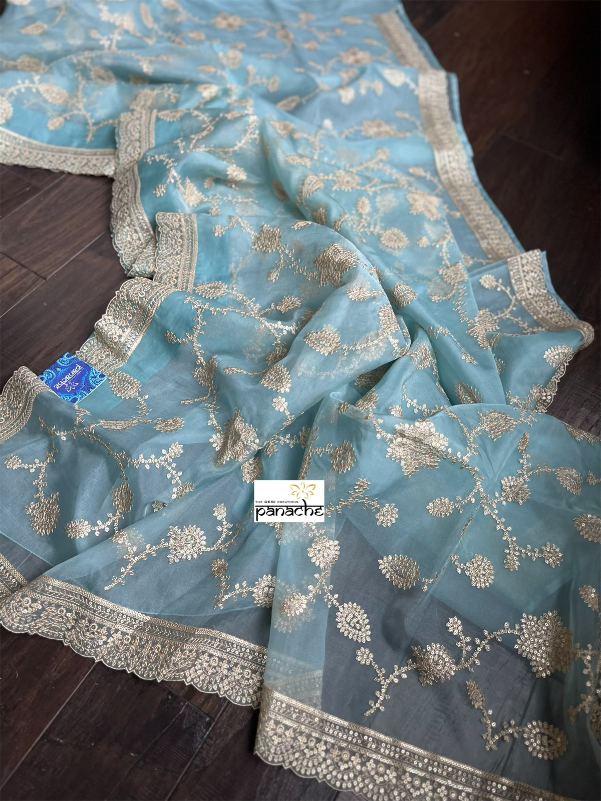 Designer Organza Sequin - Light Aqua Blue