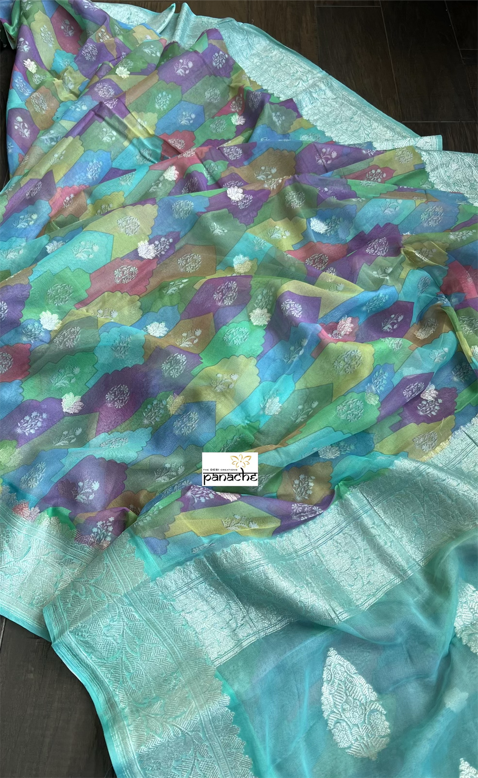 Khaddi Chiffon Banarasi - Sea Green Bandhej Printed